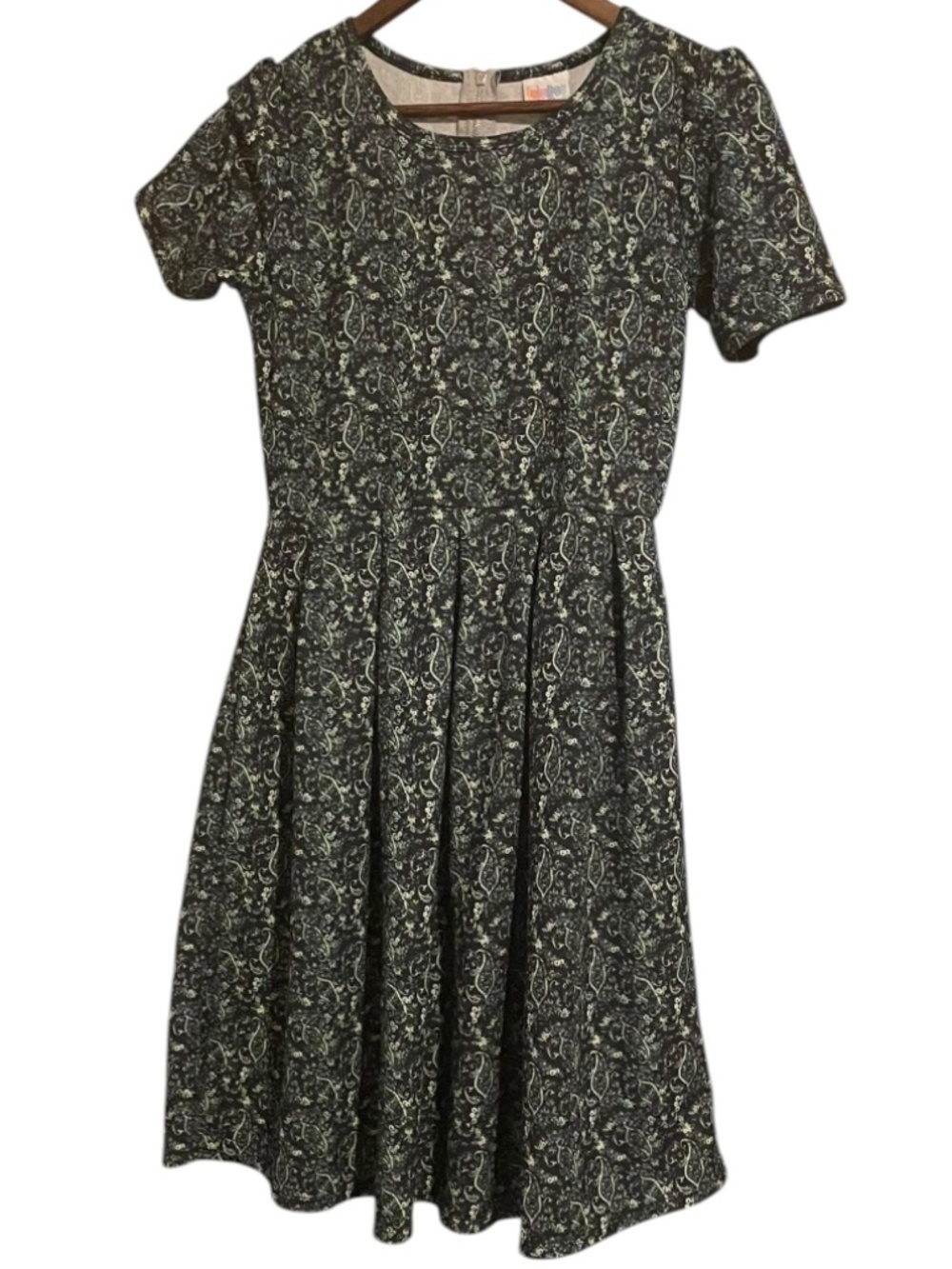 LuLaRoe Amelia Black/Teals Floral Paisley Dress with Pockets Size Medium EUC